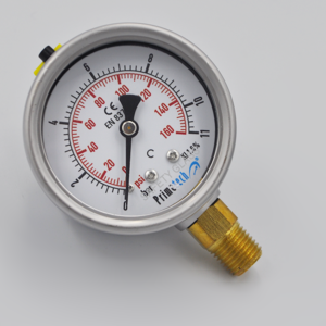 Manómetro  63 mm 0-11 Bar/ 160 Psi Inox Bronce Inferior PRIMETECH
