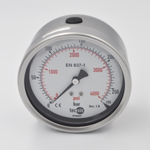 Manometro Inox.Bronc DN4" 0-280 Bar Post 1/2" Alemana